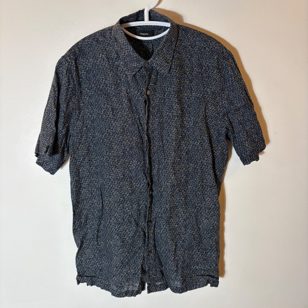Theory Irving Short Sleeve Spur Linen‎ Button Down Shirt Size Large